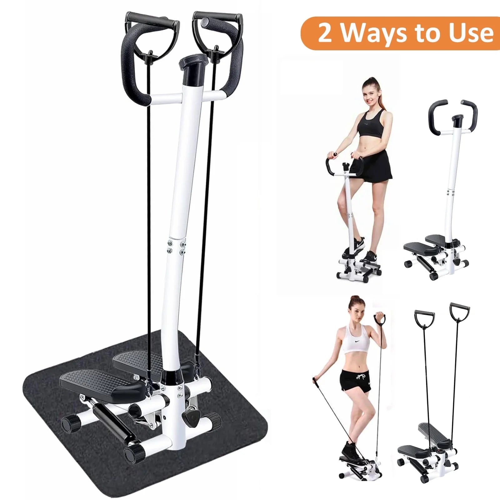 Steppers for Exercise, Mini Stair Stepper with Resistance Bands and Handlebar, 2 Ways to Use, Stair Climber Fitness Exercise Equipment for Full Body Training, 220 Lbs Weight Capacity