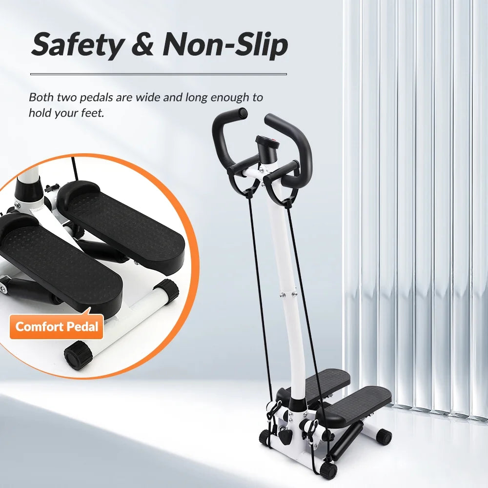 Steppers for Exercise, Mini Stair Stepper with Resistance Bands and Handlebar, 2 Ways to Use, Stair Climber Fitness Exercise Equipment for Full Body Training, 220 Lbs Weight Capacity